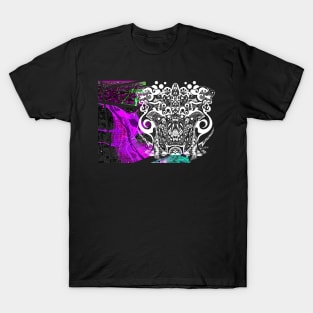 the city and the kaiju beast in ecopop surreal remixes art T-Shirt